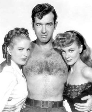 Coleen Gray as Jane Colfax, John Payne as Rock Grayson and Jan Sterling as Rose Slater in The Vanquished (1953)
