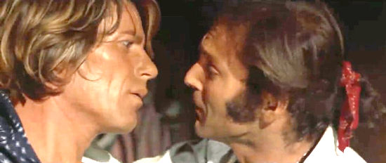 Aldo Berti as Cassidy and Marc Fiorini as Gypsy Boots about to lock lips in El Puro (1969)