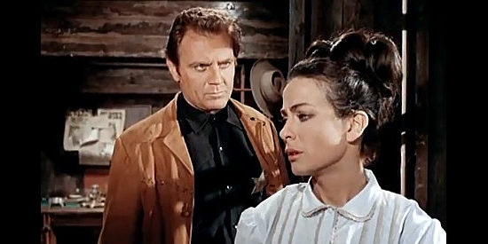 Ettore Manni as Sheriff Norton with Giulia Rubini as his wife Joan in Ringo and His Golden Pistol (1966)