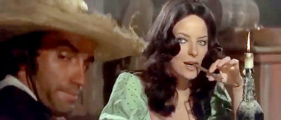 Lone Fleming (Lone Ferck) as Conchita, about to guide Angel to the troops in Bad Man's River (1971)