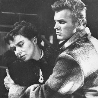 Diana Lynn as Gwen Williams and Tab Hunter as Harold Bridges in Track of the Cat (1954)