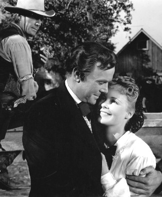 Randolph Scott as Vance Shaw, Dean Jagger as Edward Creighton and Virginia Gilmore as his sister Sue Creighton in Western Union (1941)
