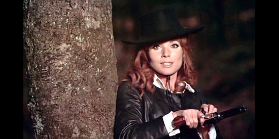 Elsa Martinelli as Belle, preparing to gun down her uncle if necessary in The Belle Starr Story (1968)