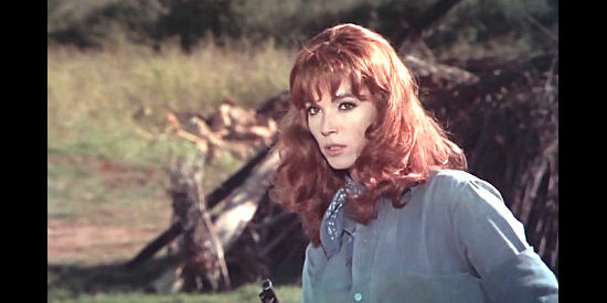Elsa Martinelli as Belle, six-gun ready for a second meeting with Larry Blackie in The Belle Starr Story (1968)
