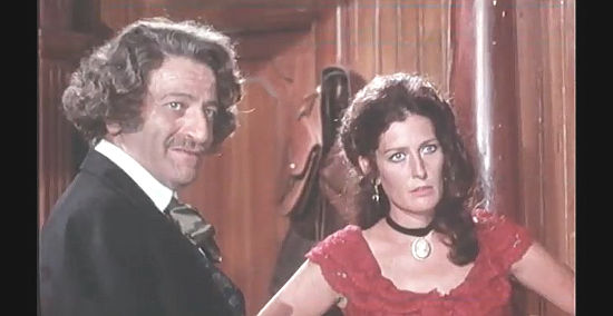 Steffen Zacharias as saloon owner Gregory with Anita Saxe as saloon girl Jane in Vendetta at Dawn (1971)