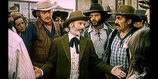 Attilio Dottesio as Noah McKenzie with Fortunato Arena as Sheriff Stone and the farmers in Bad Kids of the West (1973)