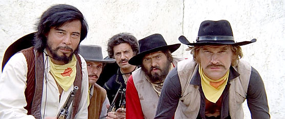 George Wang, Ivan Greeve and Donald O'Brien as the unmasked leaders of The Three Aces Gang in The Executioner of God (1973)