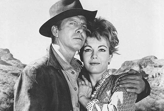 Gene Nelson as Gil Shepard with Joanne Barnes as Amy Carter in The Purple Hills (1961)