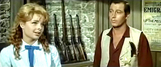 Sabine Sinjen as Evelyn with Hanjorg Felmy as Sheriff James Lively in Pirates of the Mississippi (1963)