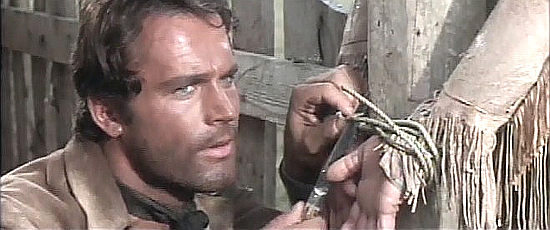 Terence Hill as Black Stan, freeing Little Rita from a jam in Rita of the West (1967)