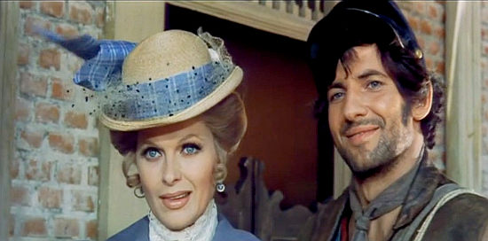 Karin Schubert as Doctor Alice Fergussen and Giancarlo Prete (Timothy Brent) as Dart Coldwater  in Three Musketeers of the West (1973)