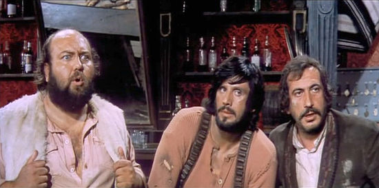 The Inseperable Three, Chris Huerta as Portland, George Eastman as Mac Athos and Leo Anchoriz as Aramirez  in Three Musketeers of the West (1973)