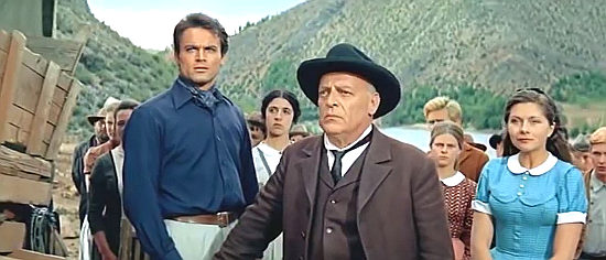 Mario Girotti (Terence Hill) as Richard Forsythe, Mr. Bergmann and Macha Meril as Lizzy in Rampage at Apache Wells (1965) 