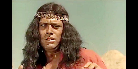 Juan Miguel as Apache Joe, in for an unpleasant surprise in Too Much Gold for One Gringo (1972)