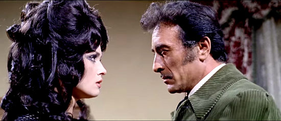 Femi Benussi as Virginia De Leon with Aldo Bufi Landi as Don Juan De Leyra, balking at his indecent proposal in Quintana (1969)