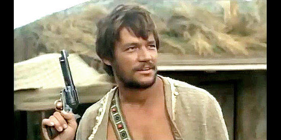 Jeff Cameron as Cipriano, a bandit ready to fight for his right to a ransom in Pray to God and Dig Your Grave (1968)