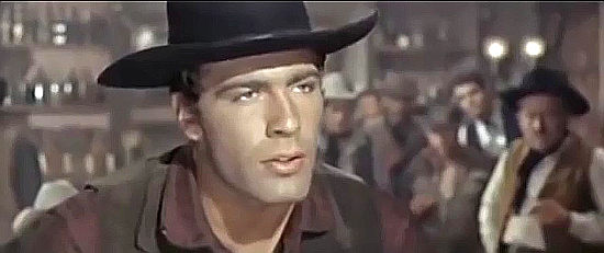 Richard Hornbeck (Rick Horn) as Sheriff Oklahoma Dan Cross, confronting a barroom drunk in Ranch of the Ruthless (1965)