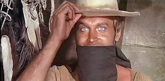Terence Hill as Trinity meets a pretty lady he just can't steal from in Trinity is Still My Name (1971)
