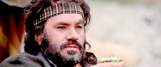 Aldo Sambrell as Garrincha, the Mexican bandit who kidnaps Thomas Barrett Jr. in Silver Saddle (1978)