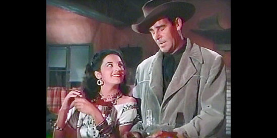 Charlita as Chiquita tries flirting with Johnny Tremaine (Rod Cameron) in Brimstone (1949)