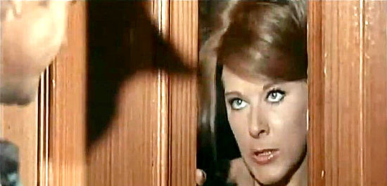 Katia Loritz as Mary Blue, trying to close the door on an encounter with John Randolph in Joe Dexter (1965)