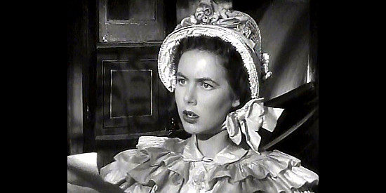 Vanessa Brown as mayor's daughter Patricia Mahoney, realizing the man about to kidnap her is the notorious Big Jack in Big Jack (1949)