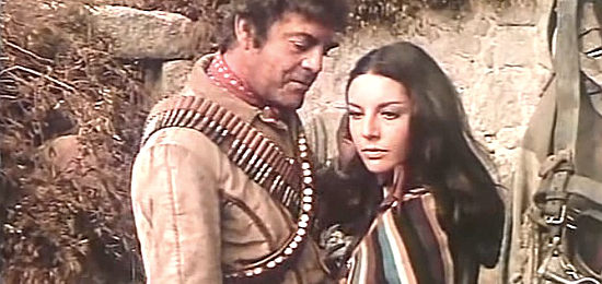 Eduardo Fajardo as Juan Cisneros Malpelo with Charo Lopez as Lupe in El Bandido Malpelo (1971)