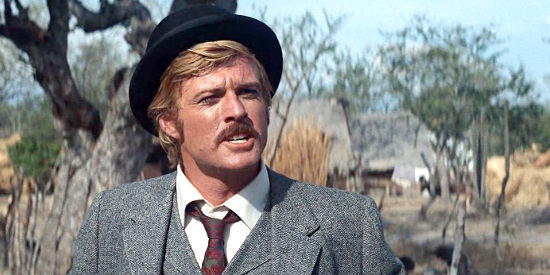 Robert Redford as The Sundance Kid, uncertain of the move to Bolivia  in Butch Cassidy and the Sundance Kid (1969)
