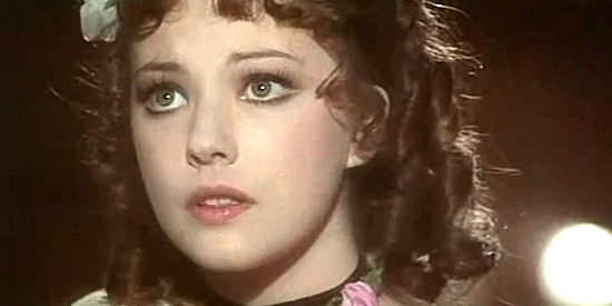 Lynne Frederick as Elizabeth, upset over the turn her life with Caribou has taken in Cormack of the Mounties (1975)