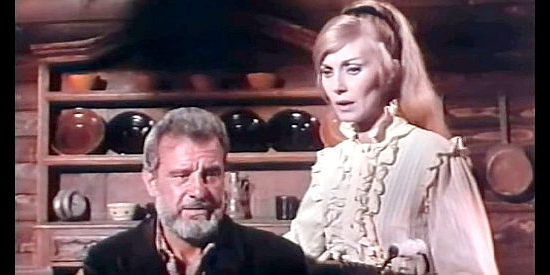 Spartaco Conversi (Spean Convery) as Old Sam Wilson and daughter Susan (Eleonora Bianchi) worried about the future of their mine in Winchester Bill (1967)