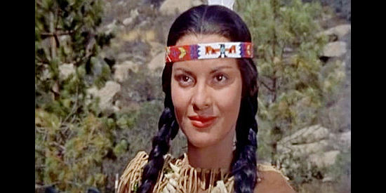 Sherry Moreland as Morna, the lovely Indian girl at risk of losing her man to a white woman in When the Redskins Rode (1951)