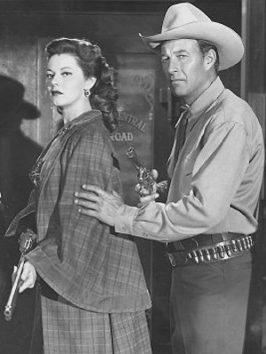 Adrian Booth as Kate Foley and Bill Elliott as Frank Plummer in "The Last Bandit" (1949)