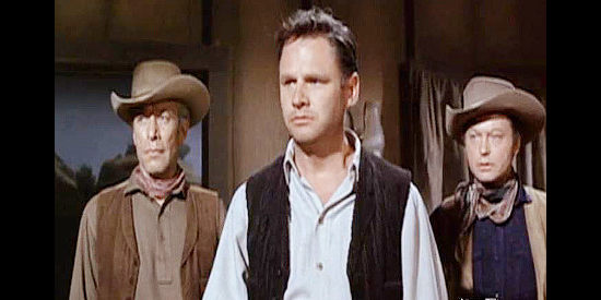 Adam Williams as gang member Jed Hayden (center), wondering whether Gifford can be trusted in Gunfight at Comanche Creek (1964)