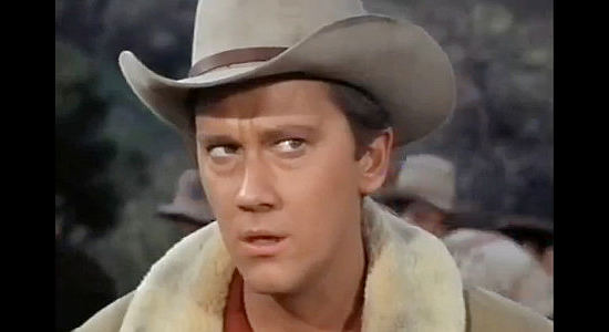 Andrew Prine as Timothy Pride, trying very hard to swallow his pride in an encounter with Jud Barker raiders in This Savage Land (1969)