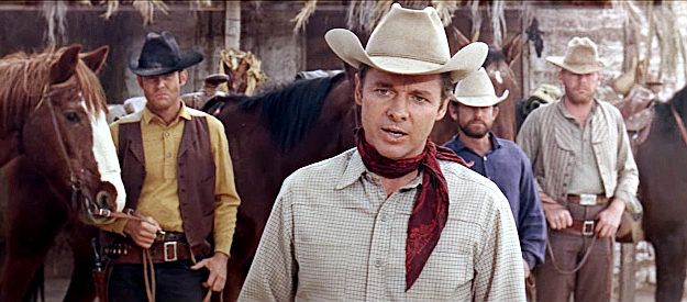 Audie Murphy as Clint, trying to convince his former Quantrell buddies he's still a trustworhy outlaw in Arizona Raiders (1965)