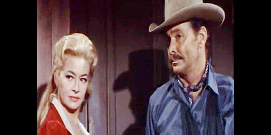 Barry Sullivan as Sheriff Horne and Marilyn Maxwell as Leah Parker, wondering if they can salvage a future together in Stage to Thunder Rock (1964)