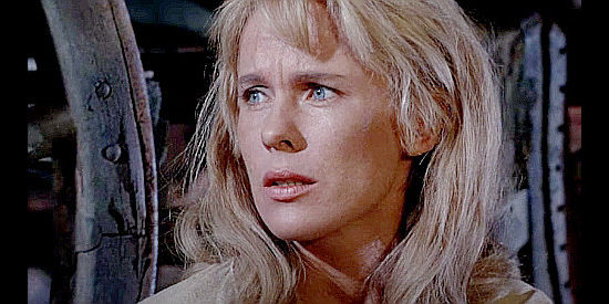 Bibi Andersson as Ellen Grange, reacting to the screams of a man being tortured, Apache style, in Duel at Diablo (1966)