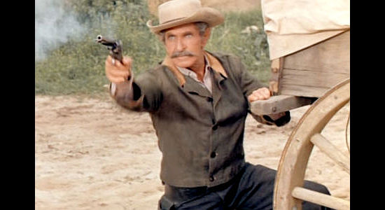 Bob Steele as Deputy Marshal Casey Banner, under attack by Cheyenne Indians in The Wild Westerners (1962)