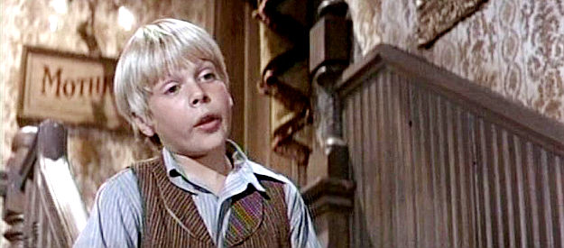 Bobby Riha as Billy, asking Marshal Flagg why the saloon girls were chased out of Progess in The Good Guys and the Bad Guys (1969)