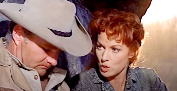 Brian Keith as Yellowleg and Maureen O'Hara as Kit Tildon in Deadly Companions (1961)