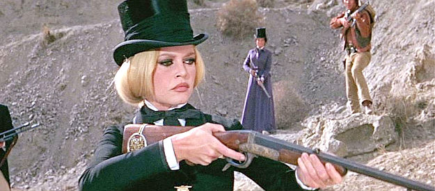 Brigitte Bardot as Irina Lazaar, bagging her first big cat on the hunting expedition in Shalako (1968)