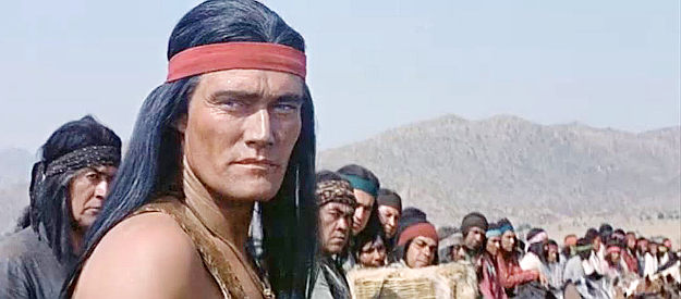 Chuck Connors as Geronimo, about to lead his followers to surrender in Geronimo (1962)