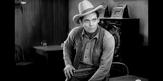 Clark Gable as Rance Brett, alarmed when he see's Bill Holbrook headed his way in The Painted Desert (1931)