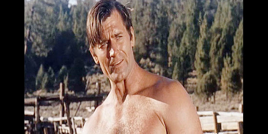 Clint Walker as Big Jim Cole, a retired lawman beginning to work on the home of his dreams in The Night of the Grizzly (1966)