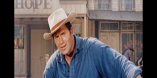 Clint Walker as Big Jim Cole, looking for livestock to stock his new ranch in The Night of the Grizzly (1966)