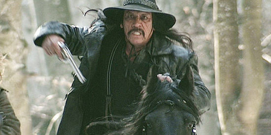 Danny Trejo as Guerrero, riding hellbent toward Cavanaugh's mine in Dead in Tombstone (2013)