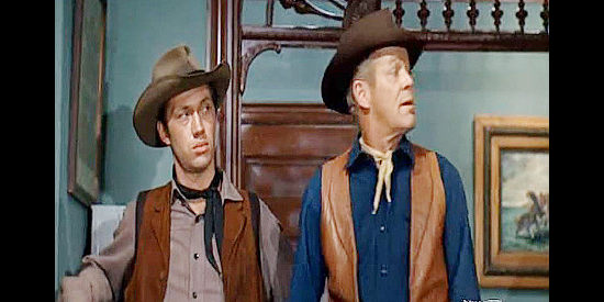 David Carradine as Cal Dodge, one of the gunman on Ben Blazer's payroll, with Jay Jason (Dan Duryea) in Taggart (1964)