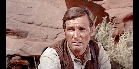 Dennis Weaver as Will Grange, unable to coop with his pretty wife's time as an Apache captive and squaw in Duel at Diablo (1966)