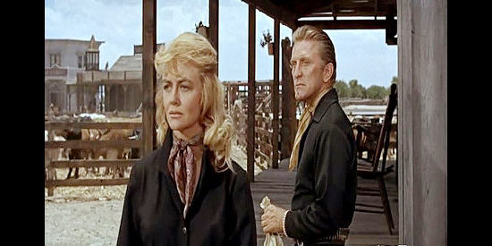 Dorothy Malone as Belle Breckenridge, having revealed a long-held secret to Brendan O'Mally (Kirk Douglas) in The Last Sunset (1961)