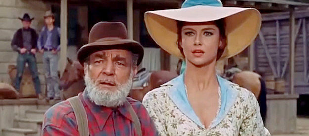 Frank McGrath as Ned Martin with daughter Amy (Emily Banks), watching Cal Wayne approach a showdown in Gunfight in Abilene (1967)